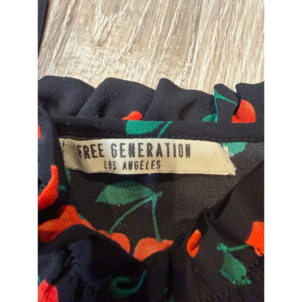 Free Generation Cherry Print Ruffle Cami Top Black Red Small Cherrycore Summer - Picture 3 of 6